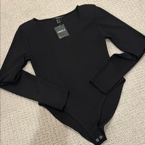 Forever 21 Classic Black V-Neck Bodysuit